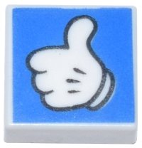 LEGO part Tile 1 x 1 with White Thumbs Up Glove with Black Outline on Blue Background Pattern 3070pb259