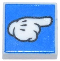 LEGO part Tile 1 x 1 with White Pointing Glove with Black Outline on Blue Background Pattern 3070pb262