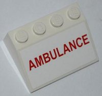 LEGO part Slope 33 3 x 4 with Red 'AMBULANCE' Pattern (Sticker) - Set 4431 3297pb026