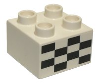 LEGO part Duplo, Brick 2 x 2 with Checkered Flag Pattern 3437pb071