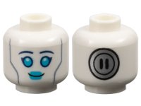 LEGO part Minifigure, Head Alien Female Dark Blue Eyebrows, Medium Azure Eyes and Lips, Sand Blue Cheek Lines, Silver Circle Power Socket on Back Pattern - Vented Stud 3626pb3584