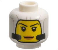 LEGO part Minifigure, Head Female Balaclava with Light Bluish Gray Lines and Black Tubes, Yellow Face with Eyebrows, Single Eyelashes, and Nougat Lips, Grin Pattern - Vented Stud 3626pb3588