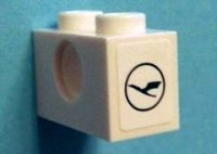 LEGO part Technic, Brick 1 x 2 with Hole and Lufthansa Logo Pattern on Both Ends (Stickers) - Set 40146 3700pb02