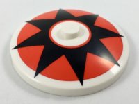 LEGO part Dish 4 x 4 Inverted (Radar) with Solid Stud with Black 8 Point Star on Red Circle Pattern 3960pb046