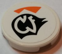 LEGO part Tile, Round 2 x 2 with Orange Triangles and White Alien Characters on Black Background Pattern Model Left Side (Sticker) - Set 7962 4150pb180L