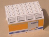 LEGO part Aircraft Fuselage Middle Angular Top 6 x 8 x 4 with Door on Blue, Orange, and Yellow Stripes Pattern 42604pb002