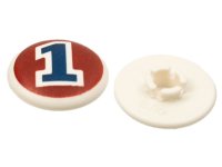 LEGO part Clikits, Icon Round 2 x 2 Large with Pin with Dark Blue Number 1 on Dark Red Background Pattern 45471pb04