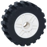 LEGO part Wheel 18mm D. x 14mm with Pin Hole, Fake Bolts and Shallow Spokes with Black Tire 30.4 x 14 Offset Tread - Band Around Center of Tread (55981 / 92402) 55981c05