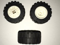 LEGO part Wheel 18mm D. x 14mm with Axle Hole, Fake Bolts and Shallow Spokes with Black Tire 30.4 x 14 Offset Tread Band Around Center of Tread (55982 / 92402) 55982c05
