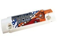 LEGO part Technic, Panel Curved 11 x 3 with 2 Pin Holes through Panel Surface with Red Car, Silver 'POWER TOW', Blue and Dark Azure Lightning Pattern (Sticker) - Set 42128 62531pb050
