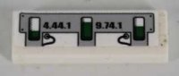 LEGO part Tile 1 x 3 with Black '4.44.1' and '9.74.1' and Green Level Indicators Pattern (Sticker) - Set 8864 63864pb042L