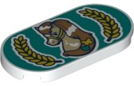 LEGO part Tile, Round 2 x 4 Oval with Horse and Laurel Wreath Pattern 66857pb011