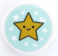 LEGO part Tile, Round 3 x 3 with Yellow Star with Face, Hearts and Stars on Light Aqua Background Pattern (Sticker) - Set 41450 67095pb050
