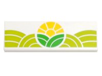 LEGO part Tile 2 x 6 with Bright Green and Lime Hills and Yellow Sun Pattern 69729pb034
