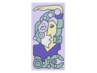 LEGO part Tile 2 x 4 with Modern Art Cubist Painting with Lavender, Sand Green, and Dark Purple Picasso Style Portrait Pattern 87079pb1077