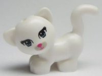 LEGO part Cat, Friends, Standing and Looking Left with Bright Light Blue Eyes, Dark Pink Nose and Mouth, and Light Bluish Gray Muzzle Pattern (Kitty) 93089pb02