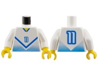 LEGO part Torso Soccer Blue Chevron, Number 11, and Yellow Neck Pattern / White Arms / Yellow Hands 973pb0176c01