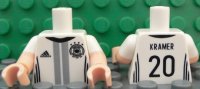 LEGO part Torso Soccer Shirt with Adidas Logo, 4 Stars and Eagle Front, 'KRAMER 20' Back Pattern / Light Nougat Arms with Molded White Short Sleeves Pattern / Light Nougat Hands 973pb2384c01