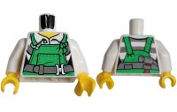 LEGO part Torso Overalls Green over Prison Stripes Shirt, Dark Bluish Gray Belt Pattern / White Arms / Yellow Hands 973pb2664c01
