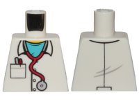 LEGO part Torso Hospital Lab Coat, Medium Azure Scrubs, Stethoscope, Pocket with Pens Pattern 973pb3139