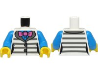 LEGO part Torso Female Jacket with Dark Bluish Gray Prison Stripes over Dark Azure Shirt, Dark Pink Bow Tie Pattern / Dark Azure Arms / Yellow Hands 973pb4570c01