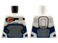 LEGO part Torso Reddish Orange and Black Classic Space Logo, Sand Blue Panel with Gold Lines, Dark Blue Trim Pattern 973pb5515