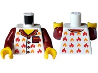 LEGO part Torso Pajama Shirt with Buttons, Dark Red Pocket and Collar, Red and Orange Flames, Yellow Neck Pattern / Dark Red Arms / Yellow Hands 973pb5528c01