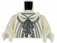 LEGO part Torso Nightgown with Dark Bluish Gray Lace Edges, Light Bluish Gray Stripes and Ribbon over Shirt with Polka Dots Pattern (BAM) / White Arms / White Hands 973pb6319c01