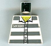 LEGO part Torso Town Prisoner Number 50380, Dark Bluish Gray Stripes, Buttons, Hairy Chest Pattern 973px432