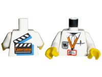 LEGO part Torso Studios Cameraman ID, Logo, Pen, Film Slate on Back Pattern / White Arms / Yellow Hands 973px64c01