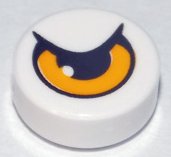 LEGO part Tile, Round 1 x 1 with Bright Light Orange Eye with Partially Closed Eyelid Pattern 98138pb017