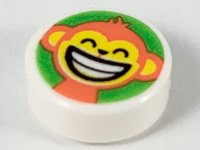 LEGO part Tile, Round 1 x 1 with Coral Monkey with Bright Light Orange Face on Bright Green Background Pattern 98138pb158