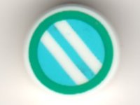 LEGO part Tile, Round 1 x 1 with Medium Azure Circle with Stripes and Dark Turquoise Border Pattern 98138pb191