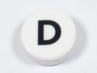 LEGO part Tile, Round 1 x 1 with Black Capital Letter D Pattern 98138pb214