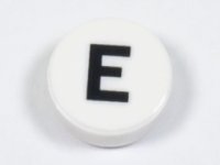 LEGO part Tile, Round 1 x 1 with Black Capital Letter E Pattern 98138pb215