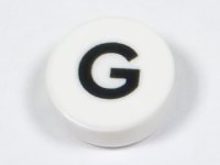 LEGO part Tile, Round 1 x 1 with Black Capital Letter G Pattern 98138pb217