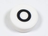 LEGO part Tile, Round 1 x 1 with Black Capital Letter O Pattern 98138pb225