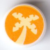 LEGO part Tile, Round 1 x 1 with Bright Light Yellow Palm Tree on Bright Light Orange Background Pattern 98138pb238