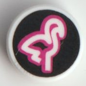 LEGO part Tile, Round 1 x 1 with Magenta and White Flamingo Profile on Black Background Pattern 98138pb247