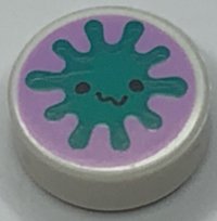 LEGO part Tile, Round 1 x 1 with Dark Turquoise Bacteria / Virus with Face on Lavender Background Pattern 98138pb313
