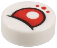 LEGO part Tile, Round 1 x 1 with Red Eye Partially Closed and Dots Pattern 98138pb358