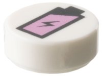 LEGO part Tile, Round 1 x 1 with Black and Metallic Pink Battery Charge Pattern 98138pb396
