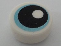 LEGO part Tile, Round 1 x 1 with Eye with Metallic Light Blue Iris and Black Pupil Pattern 98138pb400