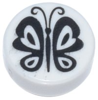 LEGO part Tile, Round 1 x 1 with Black Butterfly Pattern 98138pb403