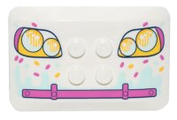 LEGO part Wedge 6 x 4 x 2/3 Quad Curved with Yellow and Dark Pink Headlights, Bumper, Light Aqua Icing Drips, and Sprinkles Pattern 98281pb018