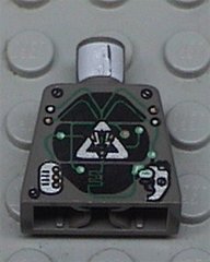 LEGO onderdeel Torso Space Insectoids Silver Logo on Black Panels, 2 Silver Panels Pattern 973pb0082