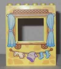 LEGO part Panel 1 x 6 x 6 with Window with Curtains and Clothes Line with Laundry Pattern 15627pb013