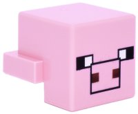 LEGO part Creature Head Pixelated with Black Eyes and Plain Snout with Black Outline and Dark Red Square Nostrils Pattern (Minecraft Pig) 19727pb015