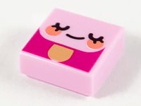 LEGO part Tile 1 x 1 with Emoji Face, Eyes Closed and Coral Cheeks Pattern 3070pb203