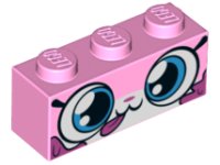 LEGO part Stein 1 x 3 mit Katzengesicht, breiten Augen, geschlossenem Mund mit herausgesteckter Zunge, dunkelrosa Fleckenmuster (Dessert Unikitty) 3622pb076